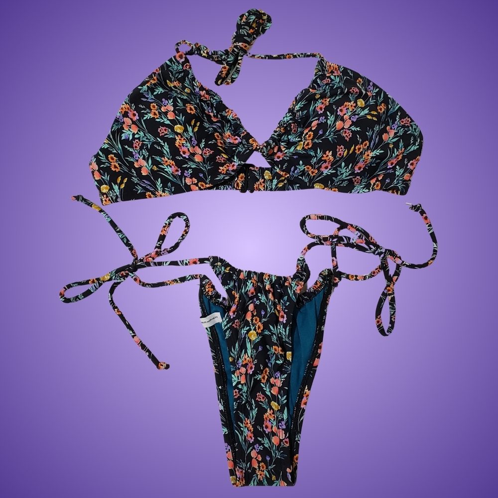 Body Glove Abloom Luana Bikini Top and Kalea Bottoms Set Women XS Black NWT